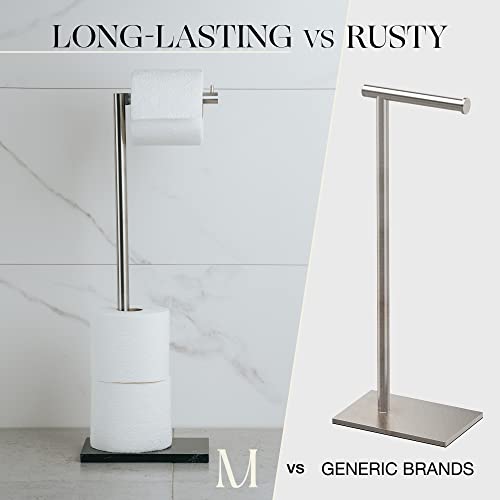 MARMOLUX ACC Free Standing Brushed Nickel Toilet Paper Holder Stand - 4 Jumbo Roll Bathroom Hardware - Standing Toilet Paper Holder - Stainless Steel Toilet Paper Stand - Brushed Steel/Black Marble - color: Steel Brushed/Black Marble