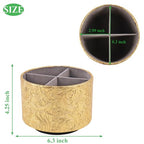 lizimandu Round Leather Art Supply Organizer,Remote Control Holder,360 Degree Spinning,Multi-Functional Pencil Holder,4 Compartments Desktop Stationary Organizer(1-Carved Gold) - color: 1-Carved Gold