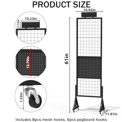 Alyoen Grid Wall Panels, Gridwall Panel Display Stand with Notice Board, Movable 5.1 x 1.4 Ft Floorstanding Wire Grid Rack, Sturdy Retail Display Racks for Vendor Events, Art Craft Shows