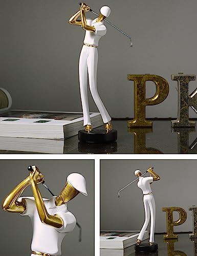 HAUCOZE Golf Figurine Statue Golfer Sculpture White Modern Home Decor Sports Office Gift Polyresin 9.6 Inch