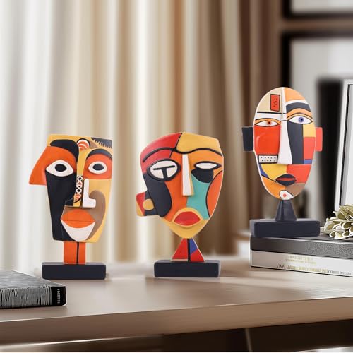 9.8“ Resin Abstract Coffee Table Sculptures, Handcrafted 3 PCS African Art Tribal Figurines Weird Art Decor, Modern Design African Statues for Home, Office, Living Room, Bookshelf, Cabinets Accent - size: Large