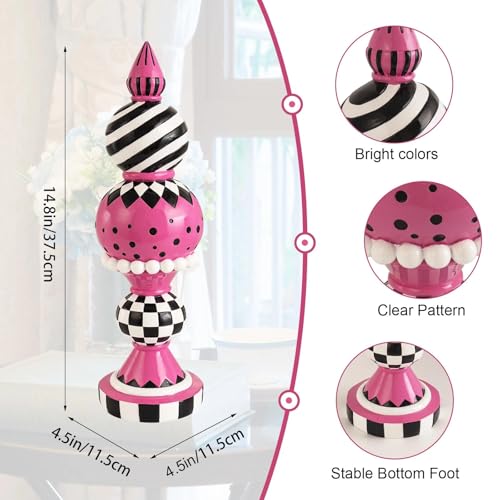 Pink Home Decorations, 15" H Large Pink Black and White Checkered Table Decor, Easter Halloween Christmas Resin Figurines Modern Sculpture Indoor Tabletop Centerpiece Mantel Shelf Desk Decor - color: Pink-1