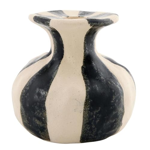 47th & Main Candle Holder for Taper Candle Striped Ceramic Candlestick Candleholder, 4" Dia x 4" H, Black/White - color: Black/White, size: 4" Dia x 4" H