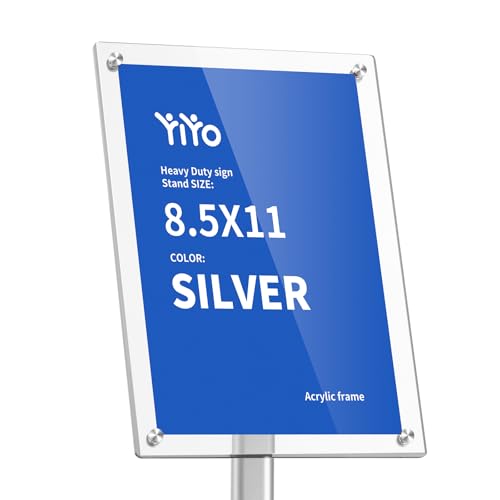 YIYO Sign Stand Poster Stand，adjustable heavy duty pedestal Sign Holder Floor Stand，acrylic frame floor signage standing for display menu 8.5*11 inch，Silver (acrylic frame 8.5*11 Silver)