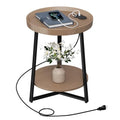 Gadroad Round End Table with Charging Station, USB Ports, Wood Tabletop & Black Metal Frame, 2-Tier Side Table for Living Room, Bedroom, Walnut Color 15.7 * 15.7 * 23.0inches - color: Walnut, style: with Charging Station