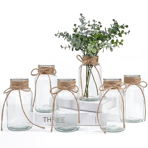 Vintage Glass Vases for Flowers, Set of 6 Clear Vases for Farmhouse Wedding Centerpiece Cylinder Bottle for Reception Table Decoration Home Decor Floral Arrangements - color: Clear, size: Large-6Pcs