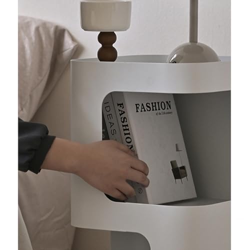Modern Side Table,Small end Table for Small Spaces,Metal nightstand with Storage Shelf,Space-Saving Bedside Table Accent Table Drink Tables for Living Room,Bedroom.No Assembly Required - color: White Trumpet
