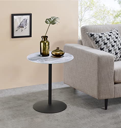 Marble Drink Table,Small Pedestal Table, Martini Tables, Side End Tables with Round Top,Wood Grain Texture,Increase Size and Weighted Base for Small Spaces Living Room,Bedroom - color: Marble-2#
