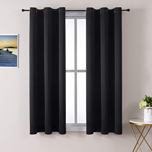 ChrisDowa Small Window Curtains 50 inches Long for Bedroom - Grommet Short Thermal Insulated Room Darkening Curtains for Kitchen (2 Panels, Black, 29 x 50 Inch) - color: Black, size: 29"W x 50"L (Pack of 2)