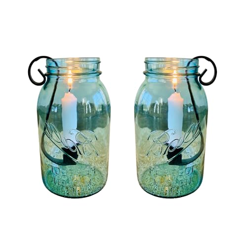 Rustic Mason Jar Candle Holder Inserts - Set of 2 Wrought Iron Hook for Taper Candles - Farmhouse Wedding Centerpiece, Christmas Candle Gift, Vintage Cottage Decor