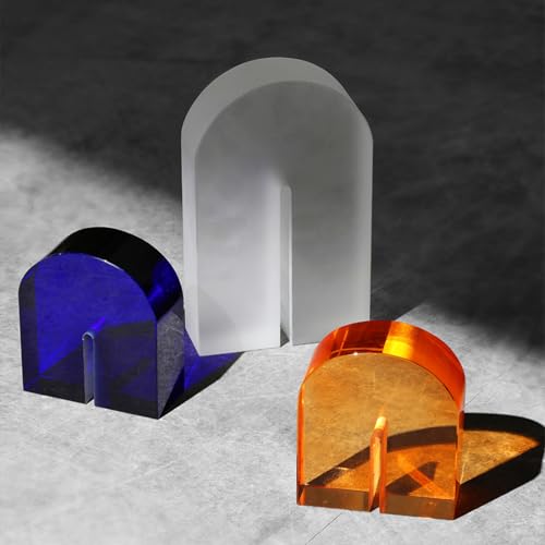 AETVRNI 1 Pair Crystal Bookends for Shelves Heavy Decorative Glass Bookends for Heavy Books Geometric Arch Shape Book Ends Home Office Decor,Blue - color: Blue