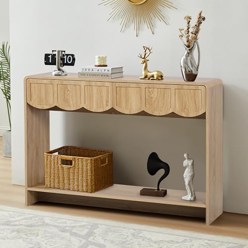 ORRD Console Table with Drawers, Mid-Century 43 Inches Narrow Entryway Table with Open Storage Shelves, Hallway Accent Tables Behind Couch Tables for Living Room - Natural - color: Natural