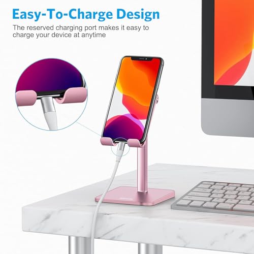 OMOTON Cell Phone Stand, Adjustable Angle Height Desk Phone Dock Holder for iPhone Air/17 Pro Max / 11 Pro/XS Max/XR, Samsung Galaxy S20 / S10 / S9 / S8 and Other Phones (3.5-7.0-Inch), Rose Gold - color: Rosegold