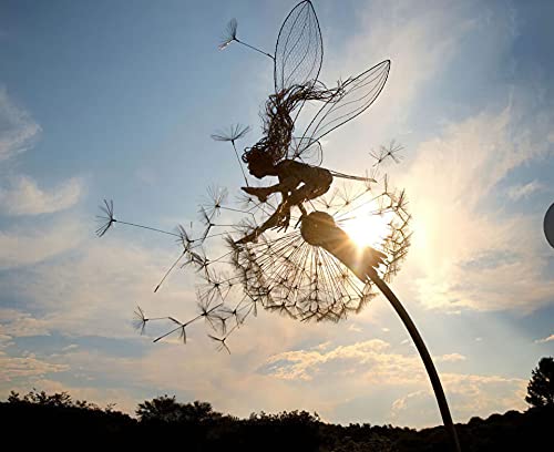 Fcteap Flower Fairy Dancing with Dandelion Garden Art Sculpture Stainless Steel Statue Christmas Halloween Decoration for Outdoor Yard Courtyard Lawn Patio Metal Ornaments (Hurdle) - style: Hurdle