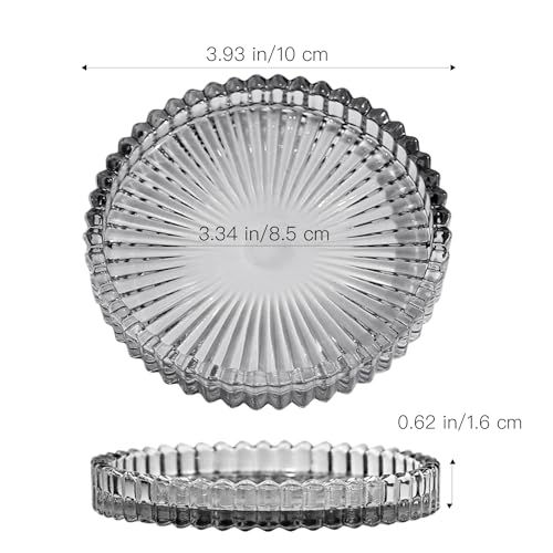 Vixdonos 3.8 Inch Glass Pillar Candle Holder Set Pack 2 Gear Round Plate Serrated Candle Stand for Table Centerpieces,Party, Wedding and Home Decor - color: Gray