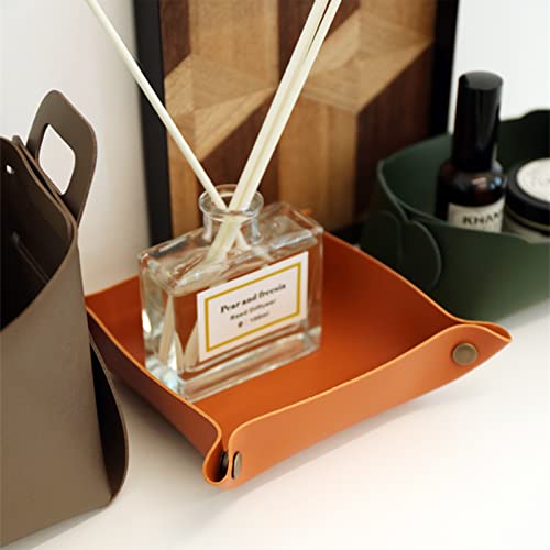 Foldable Leather Catchall Tray, Jewelry Organizer for Travel, Nightstand, Home or Office (Orange-S) - color: Orange