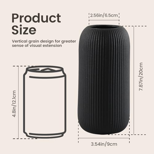 Bohemian Black Ceramic Vase - for Pampas Grass, Mantel, Bookshelf, Entryway and Living Room Decor (Black, 8in-Pill) - color: Black, size: 8in-Pill