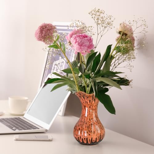 Ceramic Vase, Modern Small Vases for Home Decor, Elegant Flower Vase Centerpiece for Tables, Office Desk, Room Decor, Fit for Housewarming, Wedding, Birthday (Orange) - color: Orange