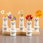 MOUGIGI Set of 5 Cat Flower Vase Bud Ceramic Small Cute Mini Handmade Decor - Unique Modern Tiny Wedding Party Birthday Gift - Bulk Trendy Pretty Little Vases - color: 5 Pcs Cat Vase