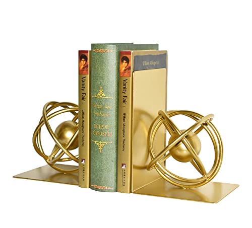 Book Ends Decorative, Modern Metal Unique Gold Bookends for Shelves, Round Design Bookend Book Stopper Holder for Home Office