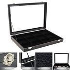 Wudygirl Jewelry Tray 12 Grid Jewelry Organizer with Clear Lid Bracelet Holder Organizer Display Case Removable, Black Velvet (12 Grid) - style: 12 Grid Tray