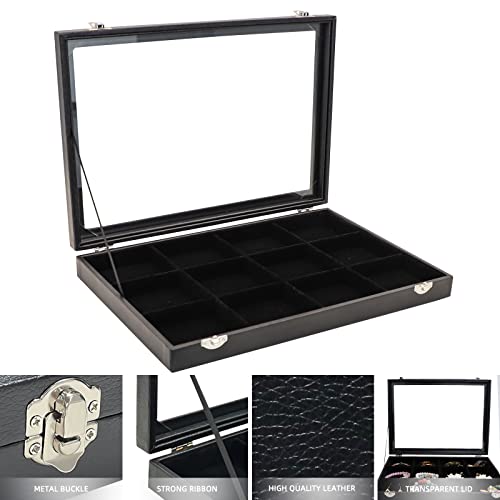 Wudygirl Jewelry Tray 12 Grid Jewelry Organizer with Clear Lid Bracelet Holder Organizer Display Case Removable, Black Velvet (12 Grid) - style: 12 Grid Tray