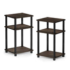 Furinno Just 3-Tier Turn-N-Tube End Table / Side Table / Night Stand / Bedside Table with Plastic Poles, 2-Pack, Columbia Walnut/Black - color: Columbia Walnut/Black, size: 3-Tier, Round Pole, style: 2-Pack