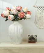 Handmade Ceramic Decorative Vase – Warm White Rustic Textured 10.4” Round Vase with Irregular Waves and Weathered Stone Finish for Home, Office, Farmhouse Decor - size: Large