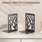 VFINE 6-Piece Modern Metal Bookends for Shelves, Black Tree Book Ends for Books, Decorative Book Organizer for Desk, Non-Skid Shelve Bookends for Home Office - style: Black bookend 3 pairs