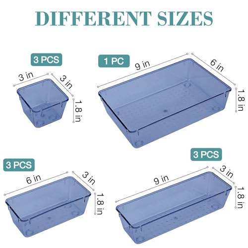 StorMiracle 10 PCS Drawer Organizer Set, 5 Varied Size Bathroom and kitchen Drawer cabinet organizer Trays, Clear Storage Bins for Makeup, Jewelry, Utensils and Gadgets, Dark Blue - color: Dark Blue, size: 10 PCS