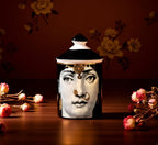 AlphaDesignLuxe Decorative Candle Holder Handcrafted Aromatherapy Candle Jar Italian Designer Décor Fashionable Tabletop Vase Modern Art Female Face Eyes Lips Centerpiece. (Floral Yellow)