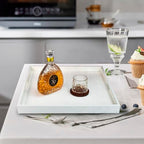 20 * 14 inches Leather Rectangle Serving Tray with Hole Handles,High-End Light Large Service Tray for Ottoman Tray, Tea, Food, Butler - Countertop, Kitchen,Family Dinner, Picnic (White) - color: White, size: 20" x 14" x 2"