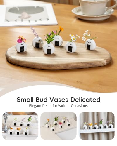 6 PCS Cute Handmade Ceramic Mini Vases - Japanese Onigiri Rice Ball Design for Dried Flowers and Small Stems, Adorable Mini Table Decor, Unique Japanese Craft Gift