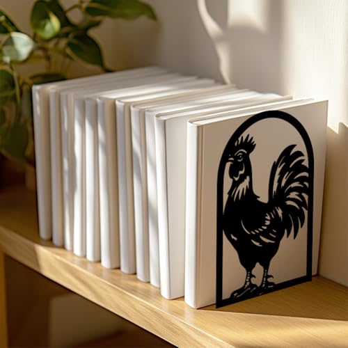 Peacoblue Metal Bookends for Shelves, Modern Decorative Heavy Duty Study Book Support Stoppers for Office, Desk, Shelf, Room 5.3"x4.3"x7.9" Cast Iron Simple Tall Bookends, 1 Pair (Rooster) - style: Rooster