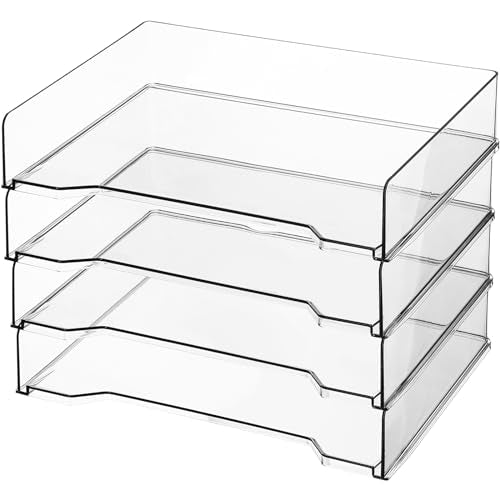 DoubleFill 4 Pcs Stackable Letter Tray Rectangular Plastic Desk Organizer 13 x 9.5 x 2.6 in Paper Holder File Tray Accessories Rack for Desktop Office Desk Drawers (Clear) - color: Clear