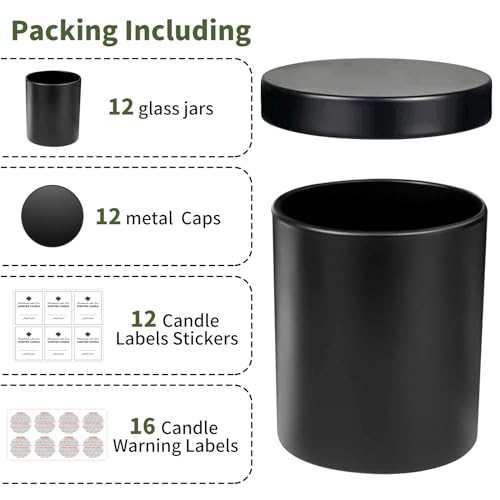 SUPMIND 12 Pack 10oz Glass Candle Jars with Lids and Sticky Labels, Empty Candle Jars for Making Candles Bulk Containers(Matte Black) - color: Black, size: 10oz