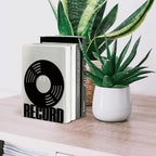 Peacoblue Metal Bookends for Shelves, Modern Decorative Heavy Duty Study Book Support Stoppers for Office, Desk, Shelf, Room 5.3"x4.3"x6.7" Cast Iron Simple Tall Bookends, 1 Pair (Vinyl Records) - style: Vinyl Records