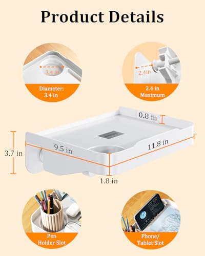 Bedside Caddy for Dorm Bed - Clip On Nightstand with Cup Holder, Floating Bed Side Table Tray Storage,College Dorm Room and Kids Room Essentials,Blending Decor and Storage （White）