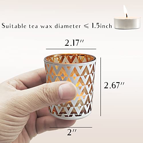 SHMILMH White and Gold Votive Candle Holders Set of 12, 4 Patterns Frosted Glass Tea Lights Candle Holders for Birthday Party Wedding Table Centerpiece Halloween - color: W&g 4 Patterns