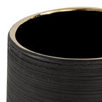 CosmoLiving by Cosmopolitan Porcelain Ceramic Decorative Vase Ribbed Centerpiece Vase with Gold accents, Flower Vase for Home Decoration 5" x 5" x 8", Black - size: 5" x 5" x 8"