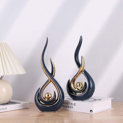 Abstract Ceramic Modern Sculpture, Knick Knacks Statues for Living Room, Shelf, TV Stand, Coffee Table, Dining Room, Office, Bedroom, Home Decor, Centerpiece, Great Gift Idea (Blue Gold) - color: Blue Gold