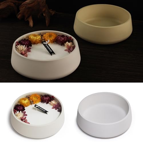 Oval Candle Boat Jar Molds, Creative Silicone Vessels Pot Molds, Concrete Container Storage Tray Making Moulds for Storage Holder Jewelry Box Vase Aroma Cup (Round) - color: Round