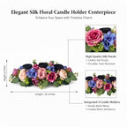 Svndlyn 25 Inch Artificial Floral Centerpiece with 3 Candle Holders Peony & Rose Arrangement for Dining Room Table Pink Purple & Blue Spring Decor (Fits 3" Candles, Candles Not Included)