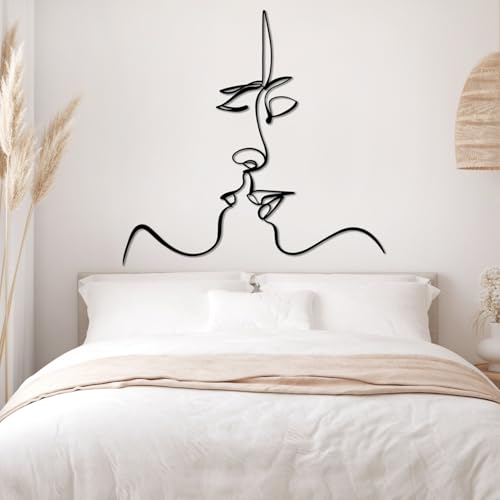 WithHope Minimalist Couple Faces Metal Wall Art – One Line Abstract Face Decor, Modern Bedroom Wall Art, Contemporary Couple Gift, Metal Art Sculpture for Home Decor (Gold, 35"x34"|90x87cm) - color: Gold, size: 35"L x 34"W