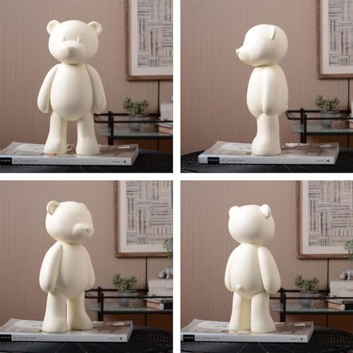 Bear Sculpture Statue Animal Figurine Gift Home Decor Modern Art for Living Room Bedroom Polyresin White 12 Inch