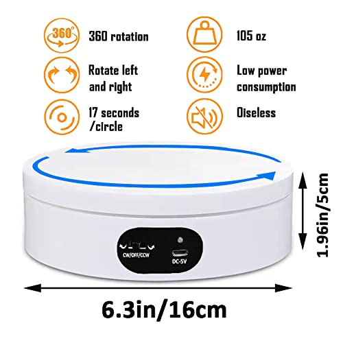 YVV Electric Rotating Display Stand 360°Automatic Mute Photography Rotating Turntable Stand,Cup Display Turner Stand, Rotating Base for Glitter Tumblers Making Supplies Spinner, Record Video 16CM - size: 6.29 * 1.96 inch