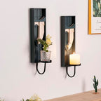 Set of 2 Boho Wall Decor, Modern Abstract Face Candle Sconces, Artistic Sculptural Design, 17.7 x 4.33 x 5.1 inches, Blackish Green - color: Blackish Green