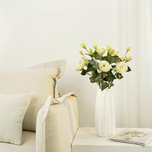 White Ceramic Vase 7.3 Inch - Glossy Minimalist Nordic Flower Vase for Home Decor, Perfect for Dried/Fresh Flowers, Wedding Centerpiece, Housewarming Gift for Christmas, Mother’s Day, Valentine’s Day - color: White