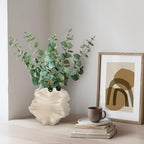 Cedilis Off White Ceramic Flower Vase, 6 Inch Decorative Aesthetic Pampas Grass Textured Vase for Table, Shelf, Mantel, Entryway, Modern Home Decor, Coral-Like