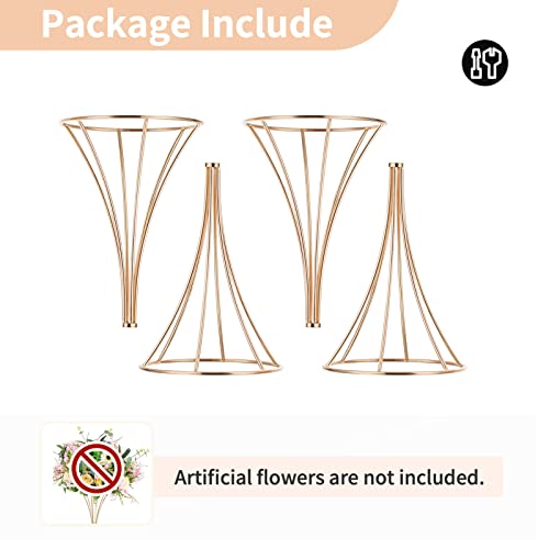 NUPTIO 2 Pcs Wedding Centerpieces for Tables, 19.7in Tall Metal Flower Trumpet Vase, Gold Vases for Centerpieces, Artificial Flower Display Rack for Birthday Party Dinner Event Hotel Home Decor - size: 19.7 inch Tall